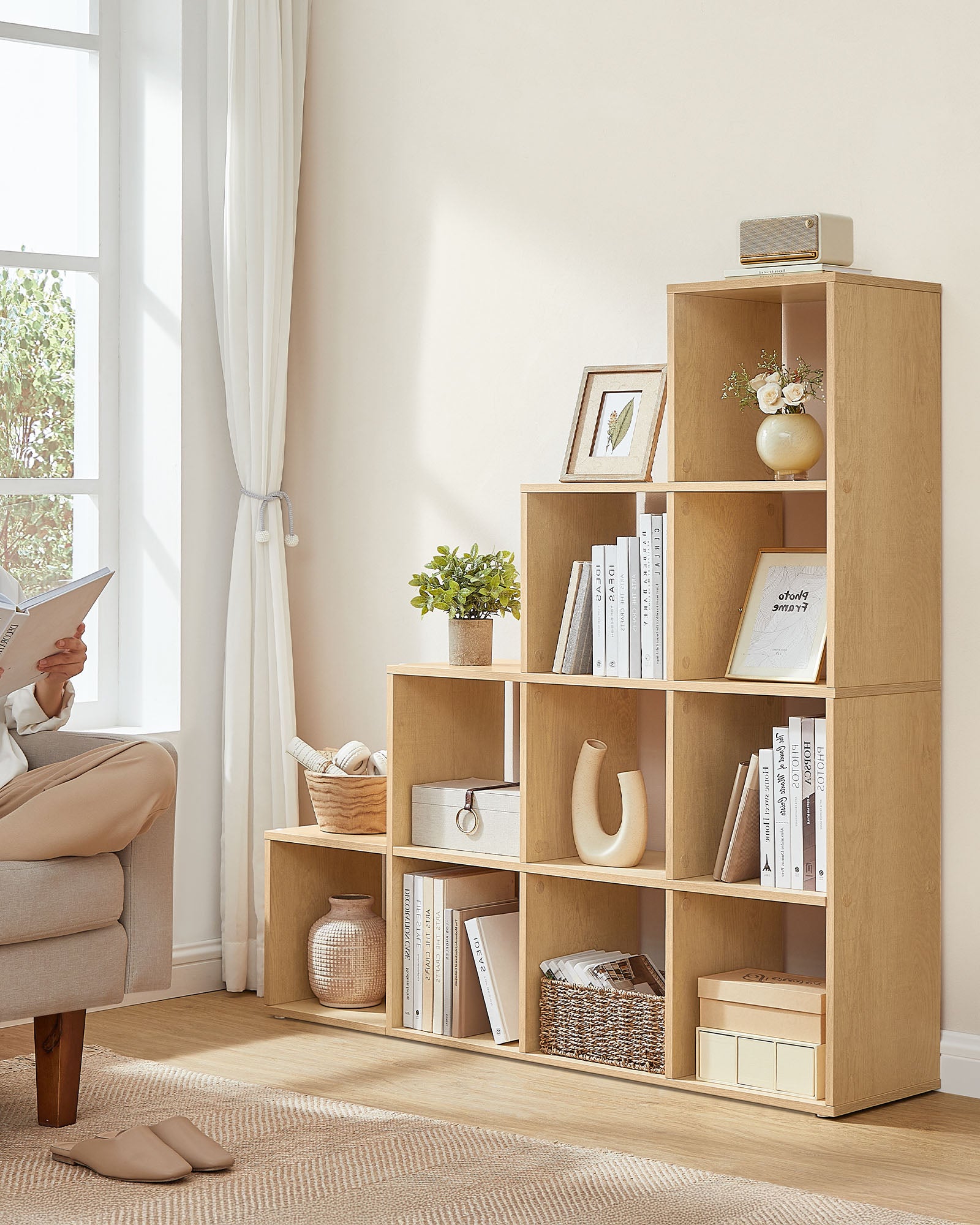Bücherregal - mit 10 Fächern - 29 × 129,5 × 129,5 cm - Eiche Beige