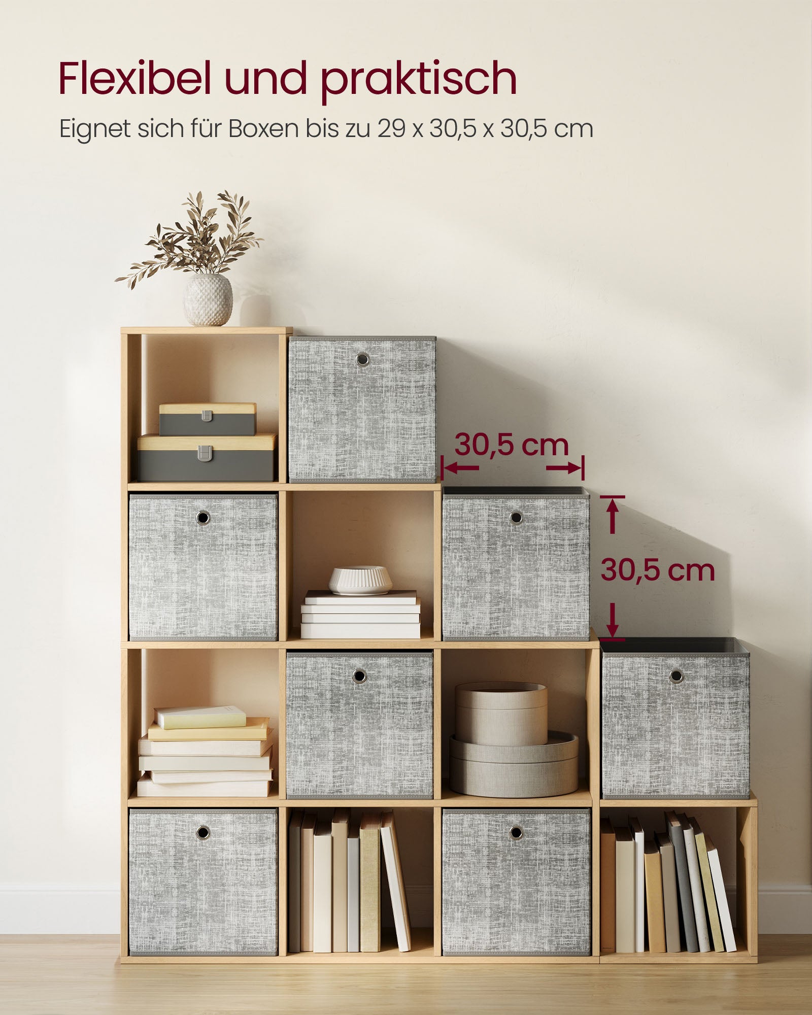 Bücherregal - mit 10 Fächern - 29 × 129,5 × 129,5 cm - Eiche Beige