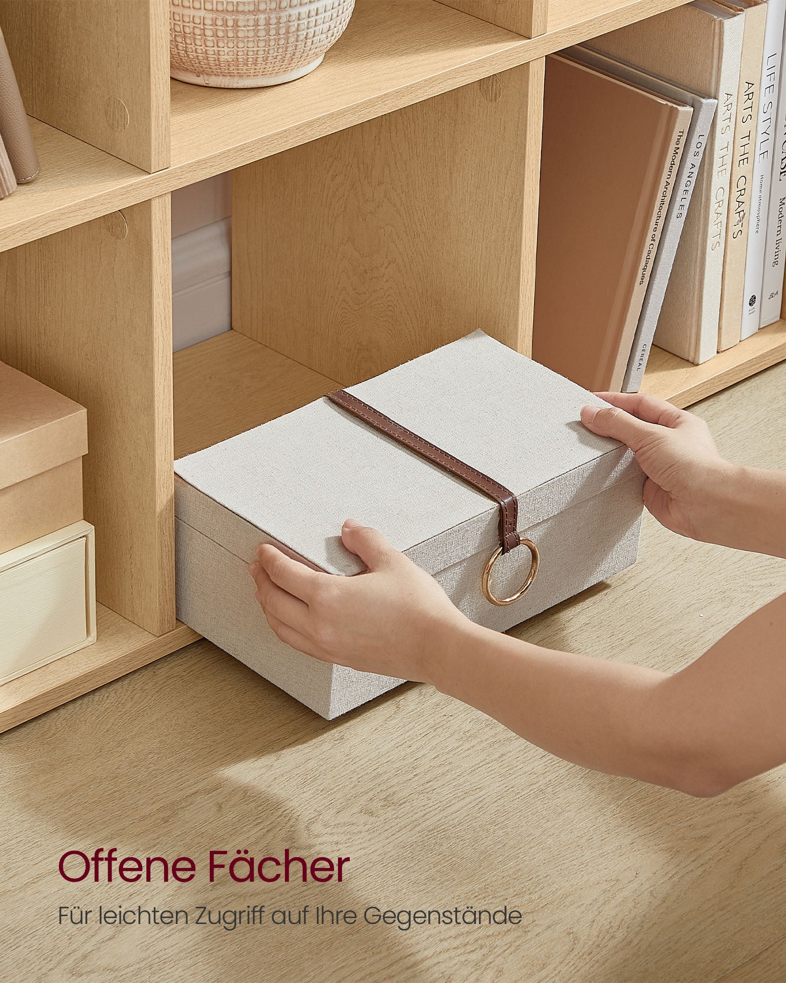 Bücherregal - mit 10 Fächern - 29 × 129,5 × 129,5 cm - Eiche Beige