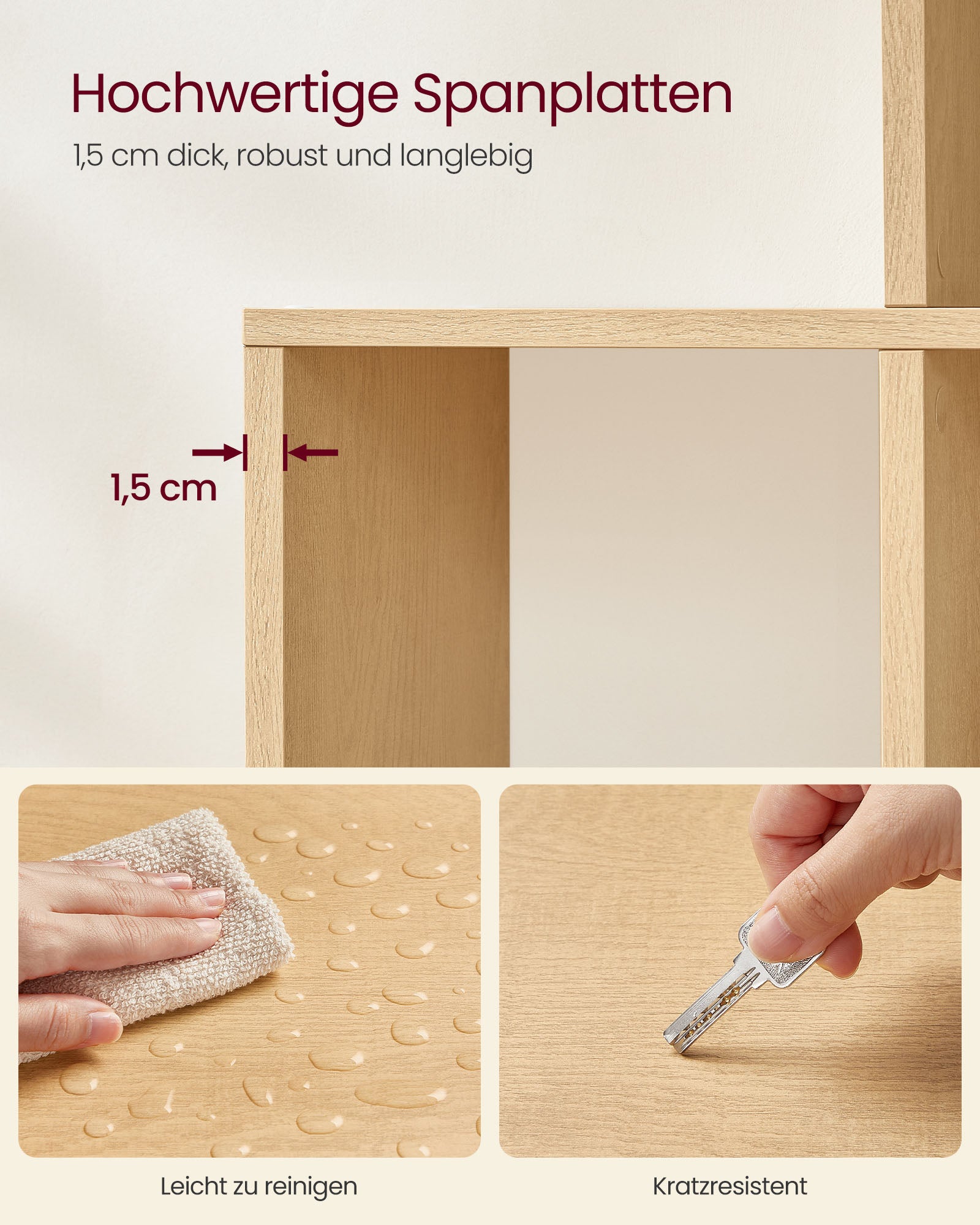 Bücherregal - mit 10 Fächern - 29 × 129,5 × 129,5 cm - Eiche Beige
