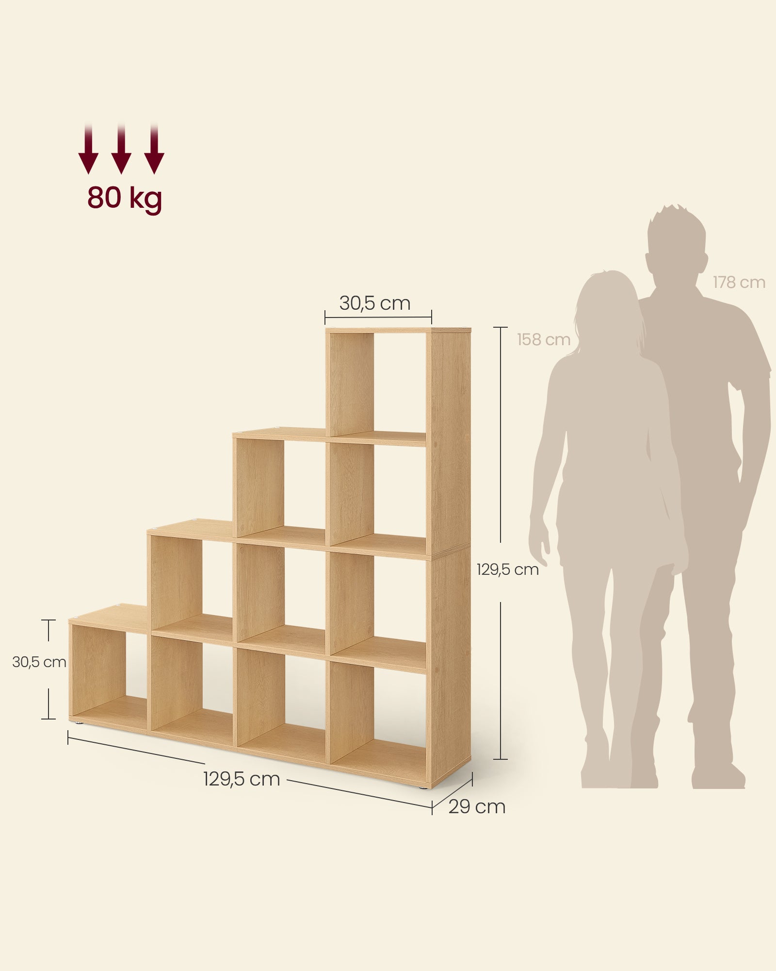 Bücherregal - mit 10 Fächern - 29 × 129,5 × 129,5 cm - Eiche Beige