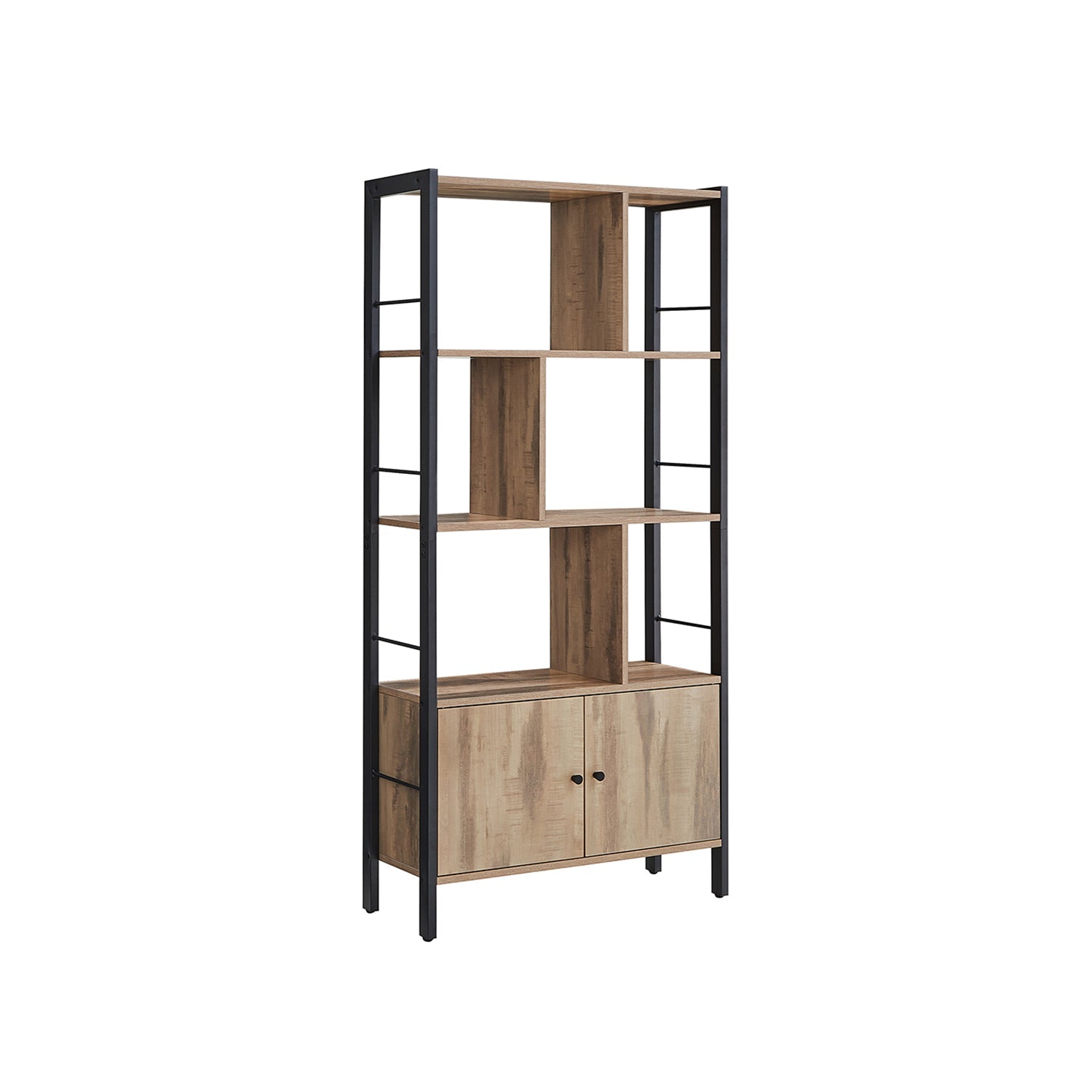 Bücherregal - Wohnzimmerschrank - Lagerschrank - Stehstange - Vintage Brown/Schwarz