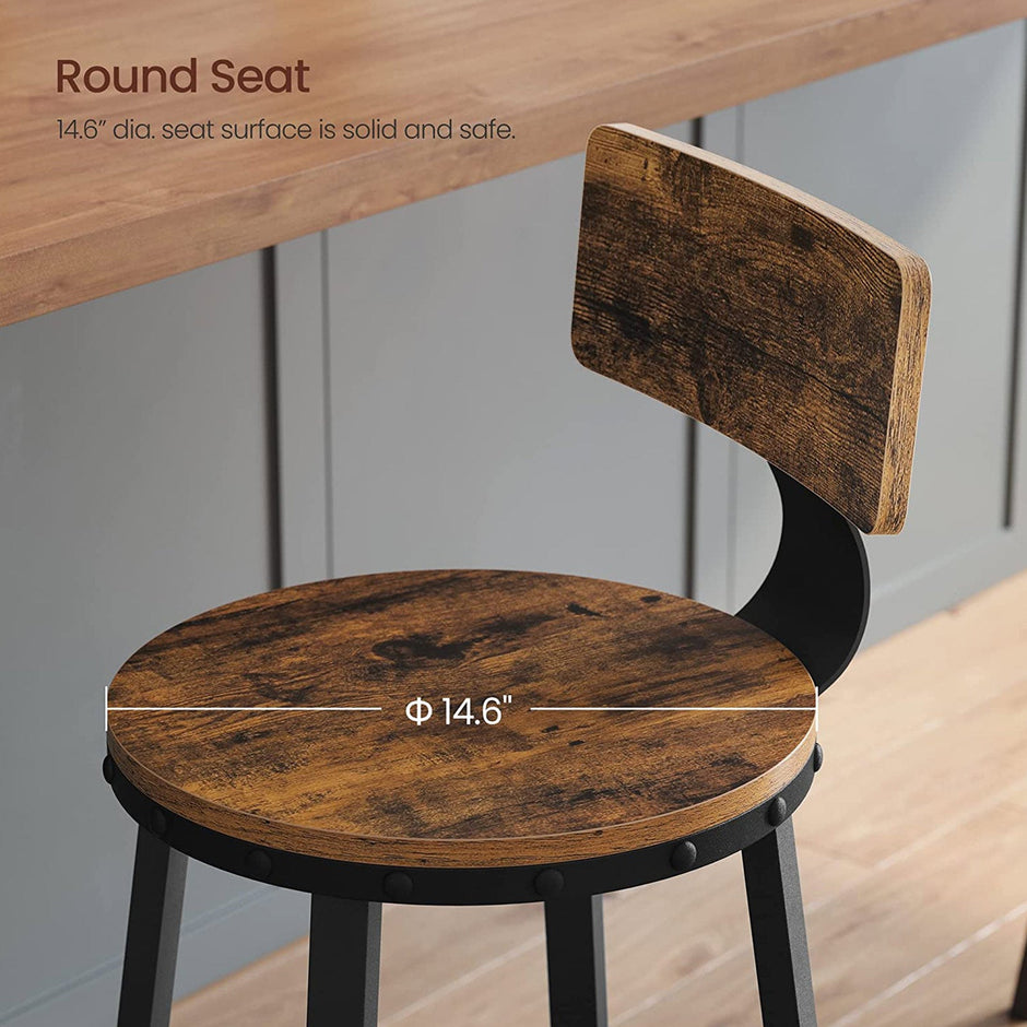 Barhocker - 2 - mit Rückenlehne - Holzsitz - braun