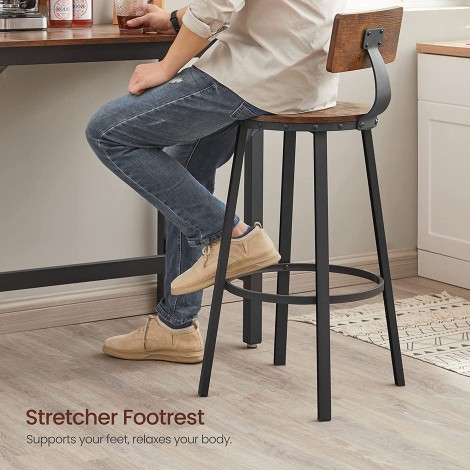 Barhocker - 2 - mit Rückenlehne - Holzsitz - braun