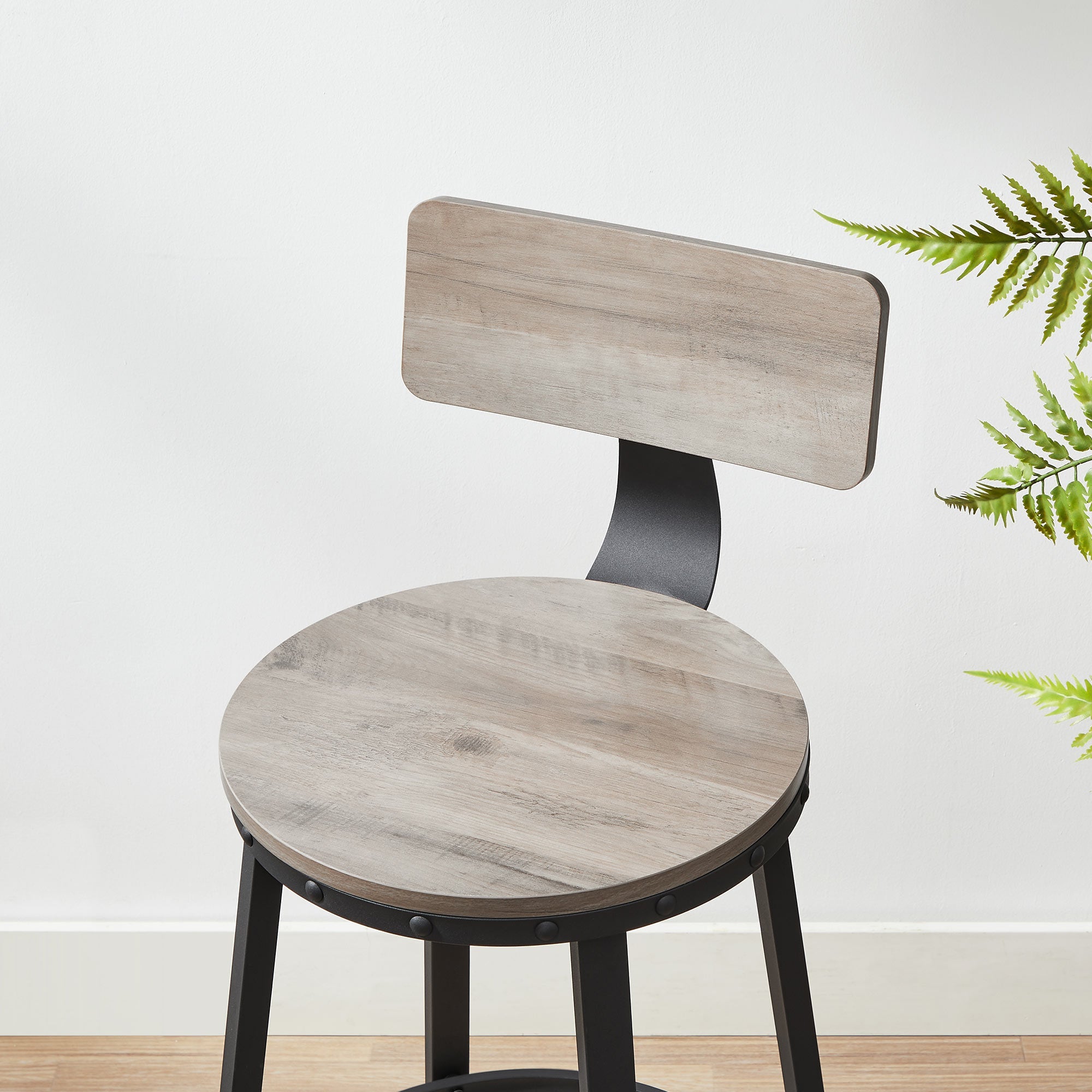 Barhocker - 2 - mit Rückenlehne - Holzsitz - grau schwarz