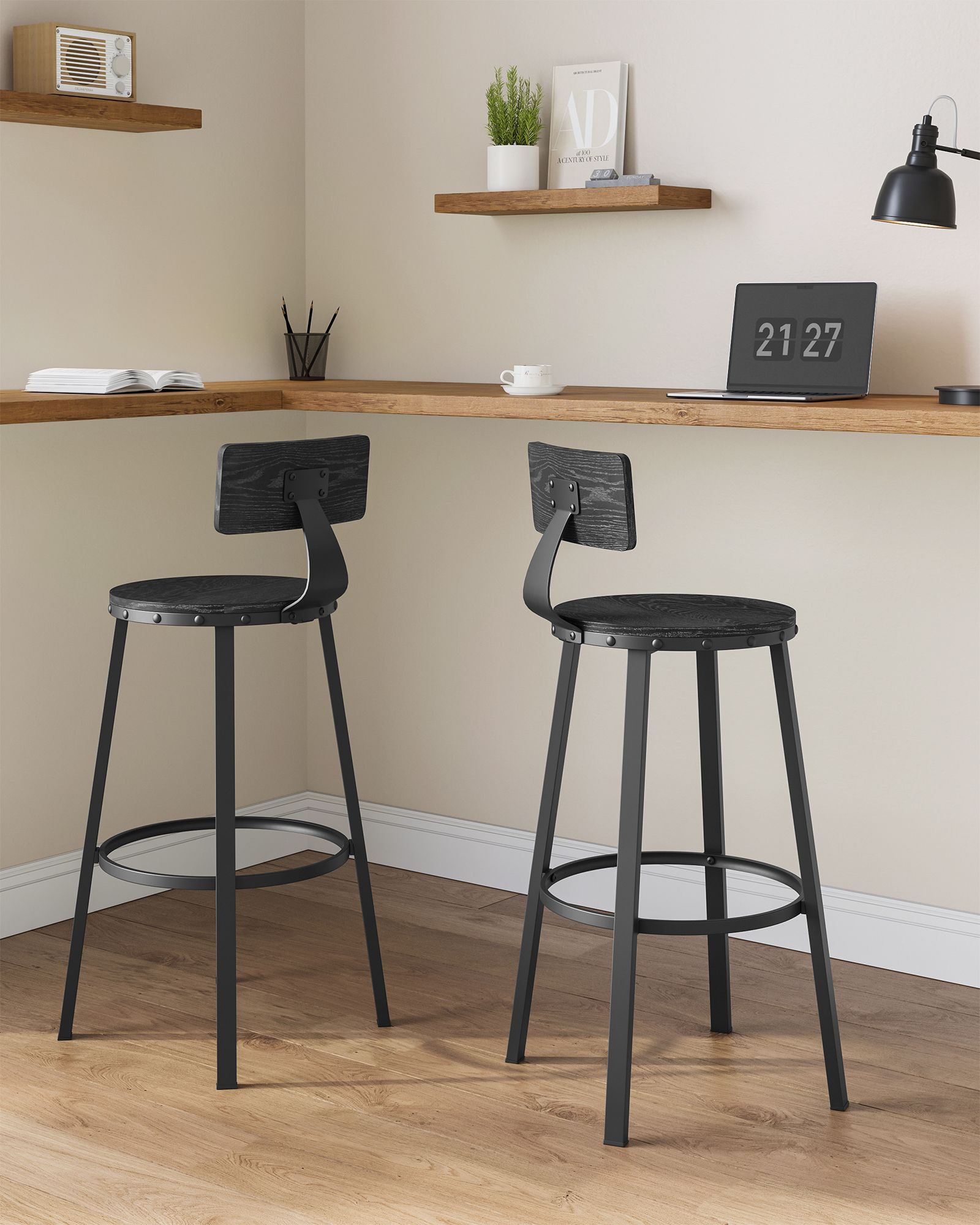 Barhocker - 2 - Industriedesign - Ebenholz schwarz