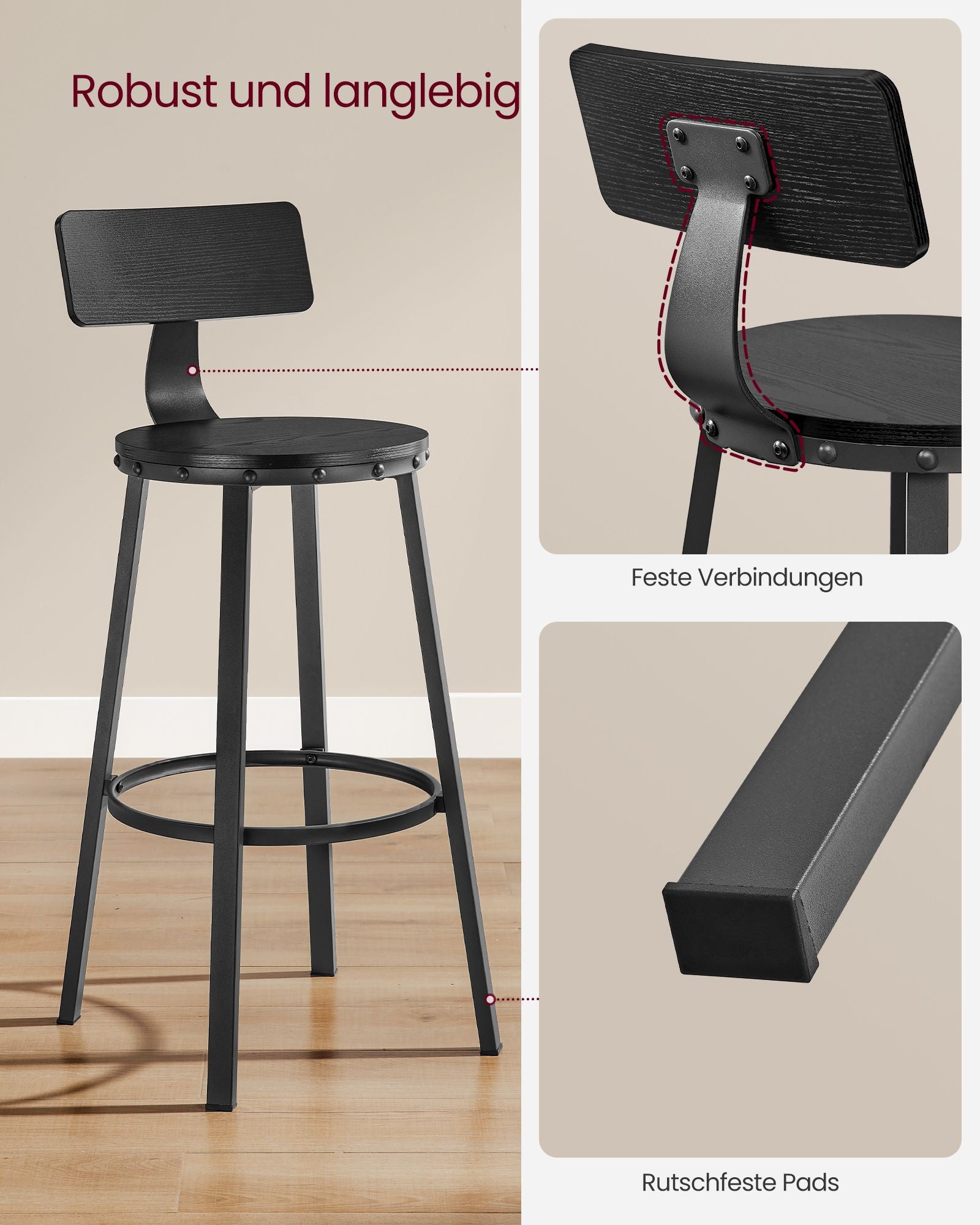 Barhocker - 2 - Industriedesign - Ebenholz schwarz
