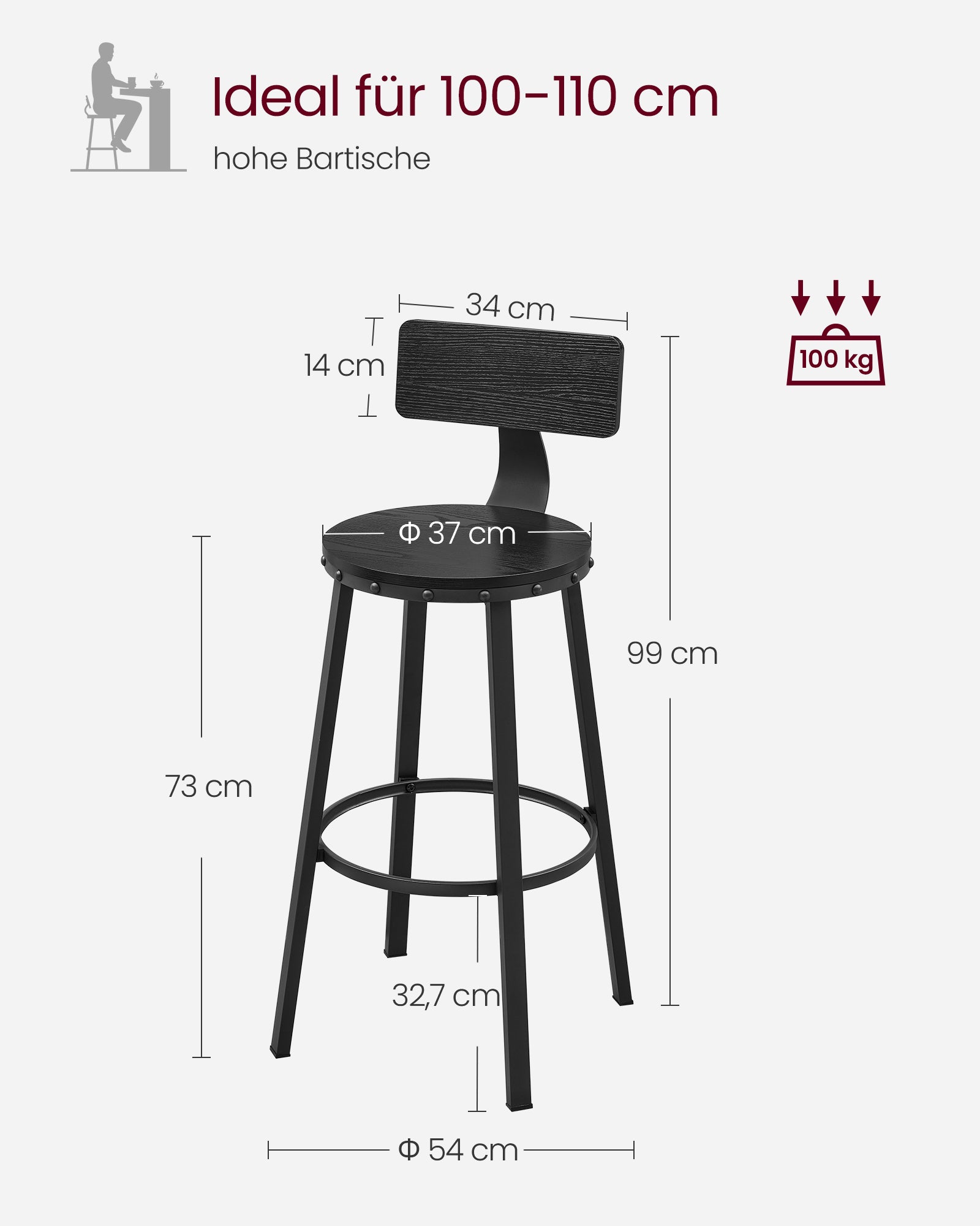 Barhocker - 2 - Industriedesign - Ebenholz schwarz