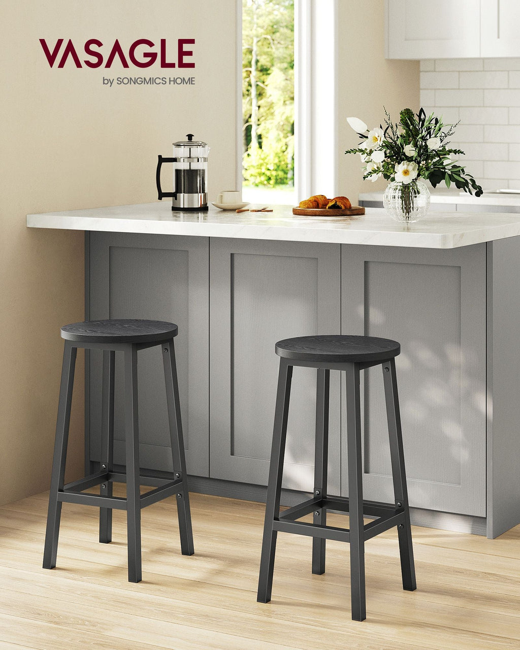 Barhocker - 2 - Stangenstühle - Höhe 65 cm - rund - mit Stahlrahmen