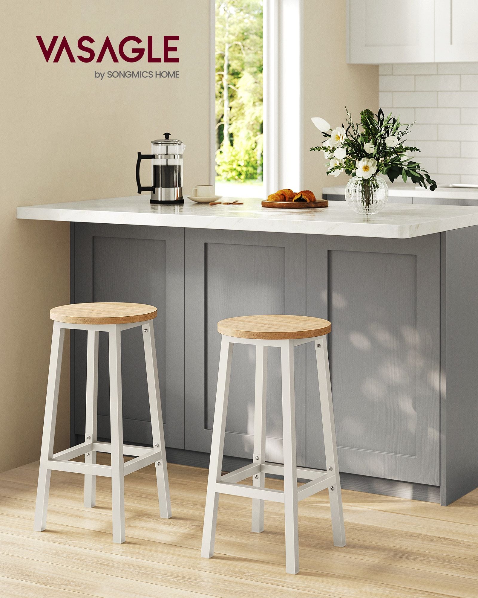 Barhocker - 2 - Ebony Black - Oak Beige - Weiß