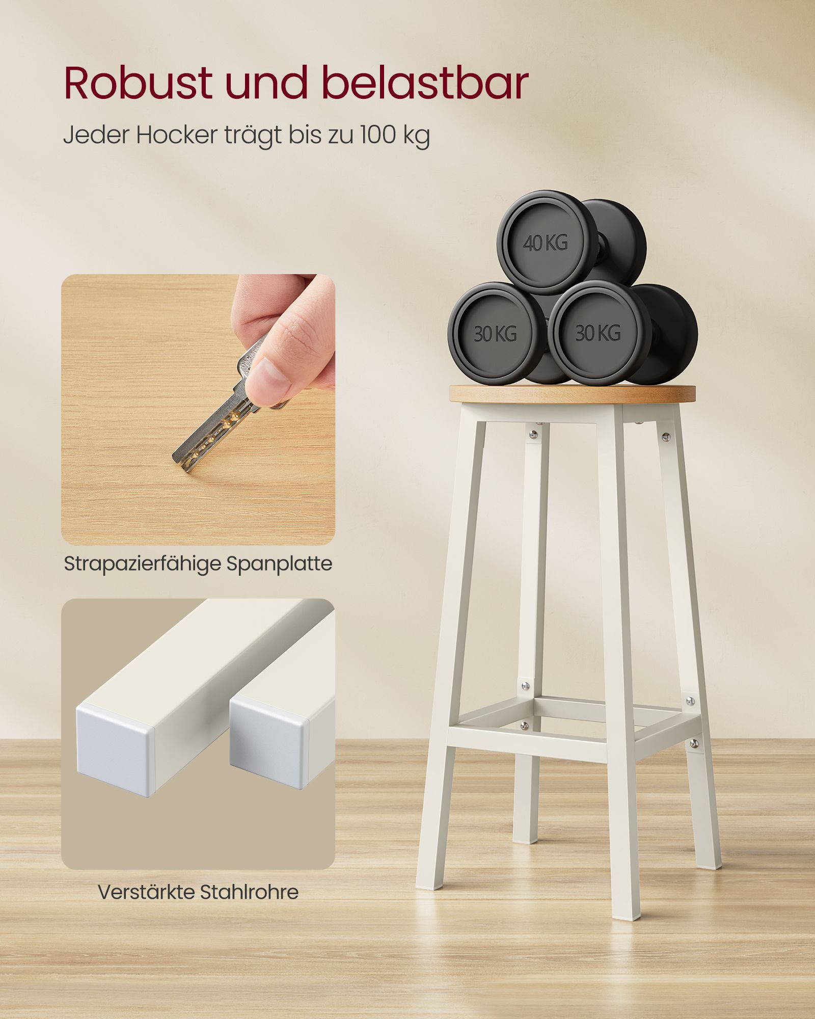 Barhocker - 2 - Ebony Black - Oak Beige - Weiß