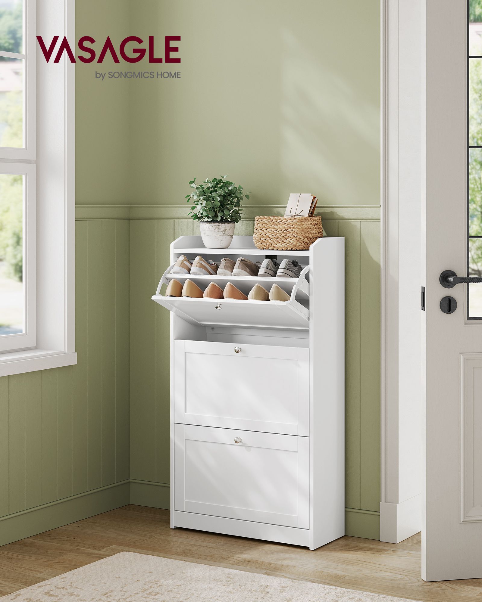 Schuhschrank mit 3 Ventilen für maximal 18 Paar Schuhe, Wolkwit