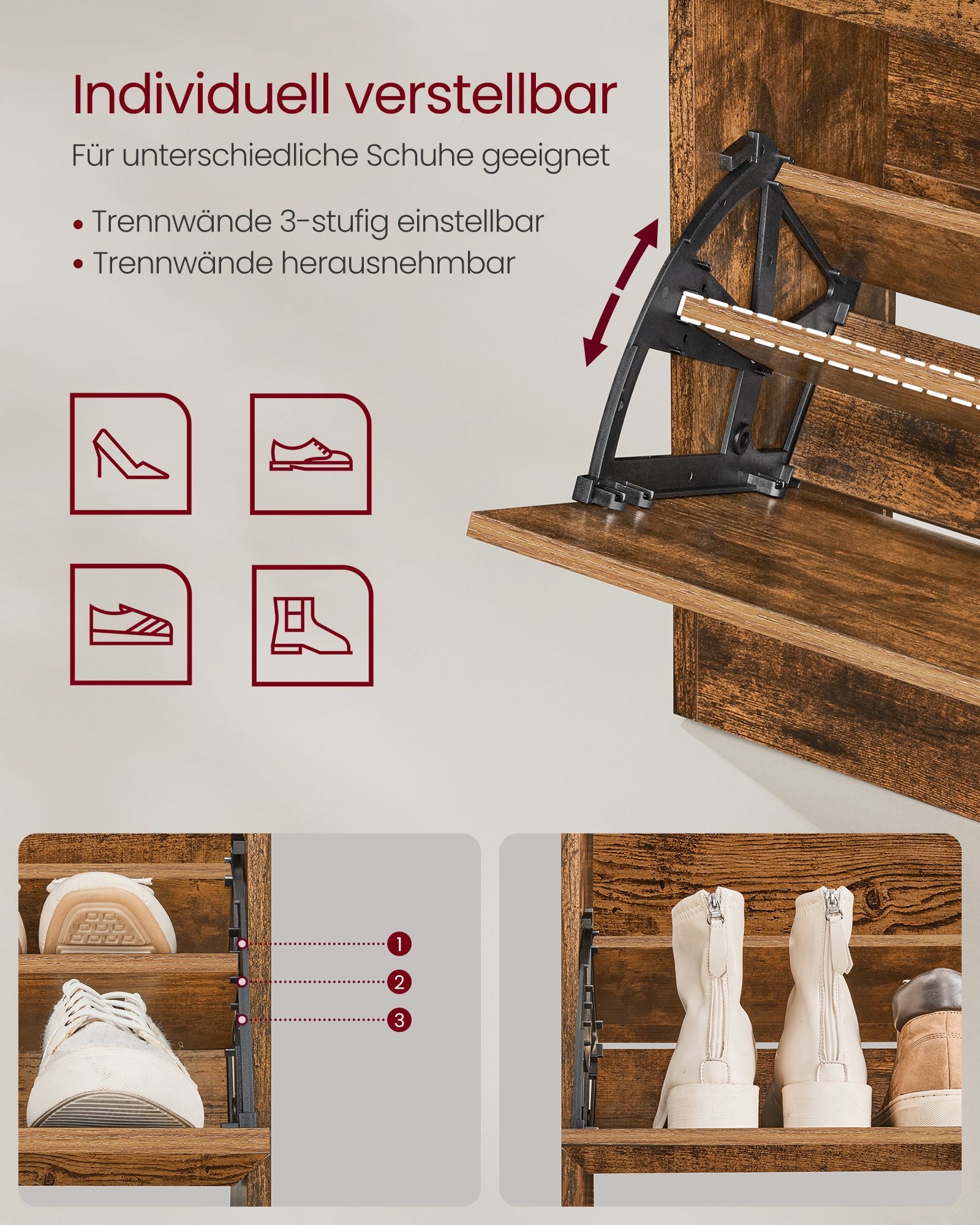 Schuhschrank - mit 2 Ventilen & Open Box - Vintage Brown