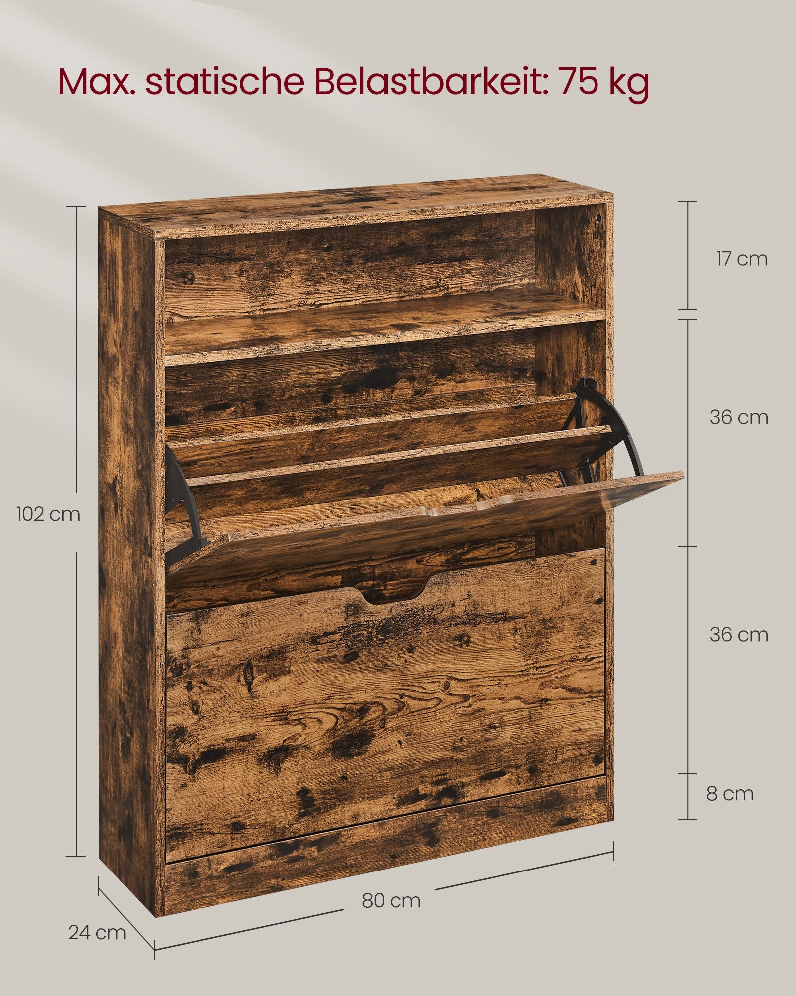 Schuhschrank - mit 2 Ventilen & Open Box - Vintage Brown