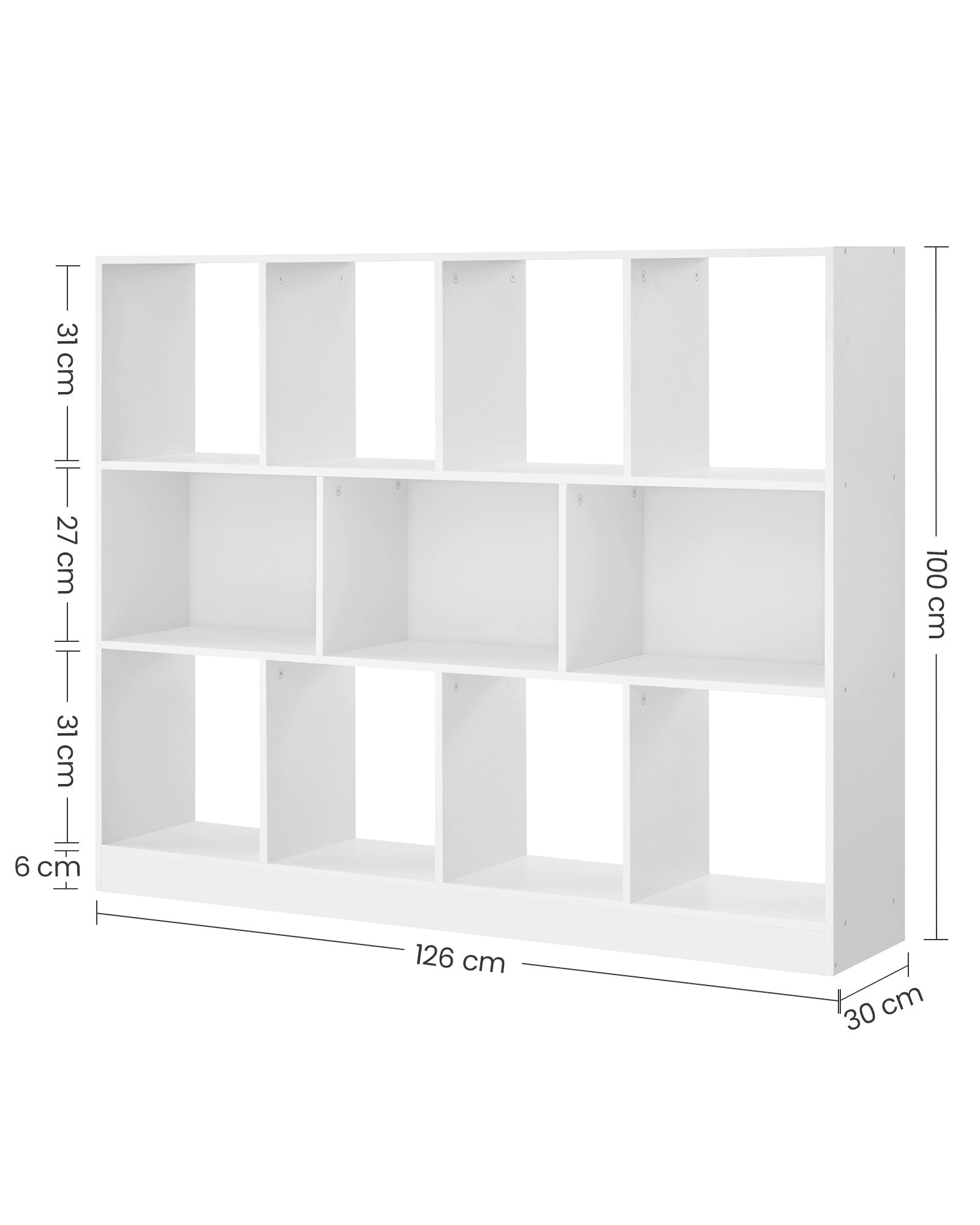 Bücherregal - mit 11 Kursen - Weiß