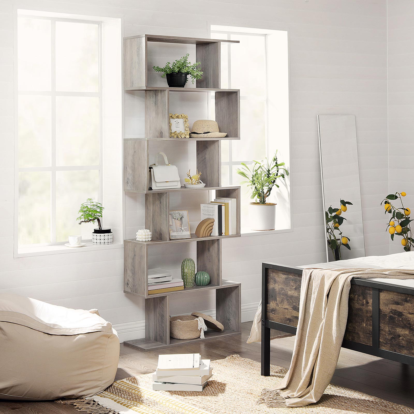 Bücherregal - Wohnzimmerschrank - Dekorschrank - Bücherregal - Grau