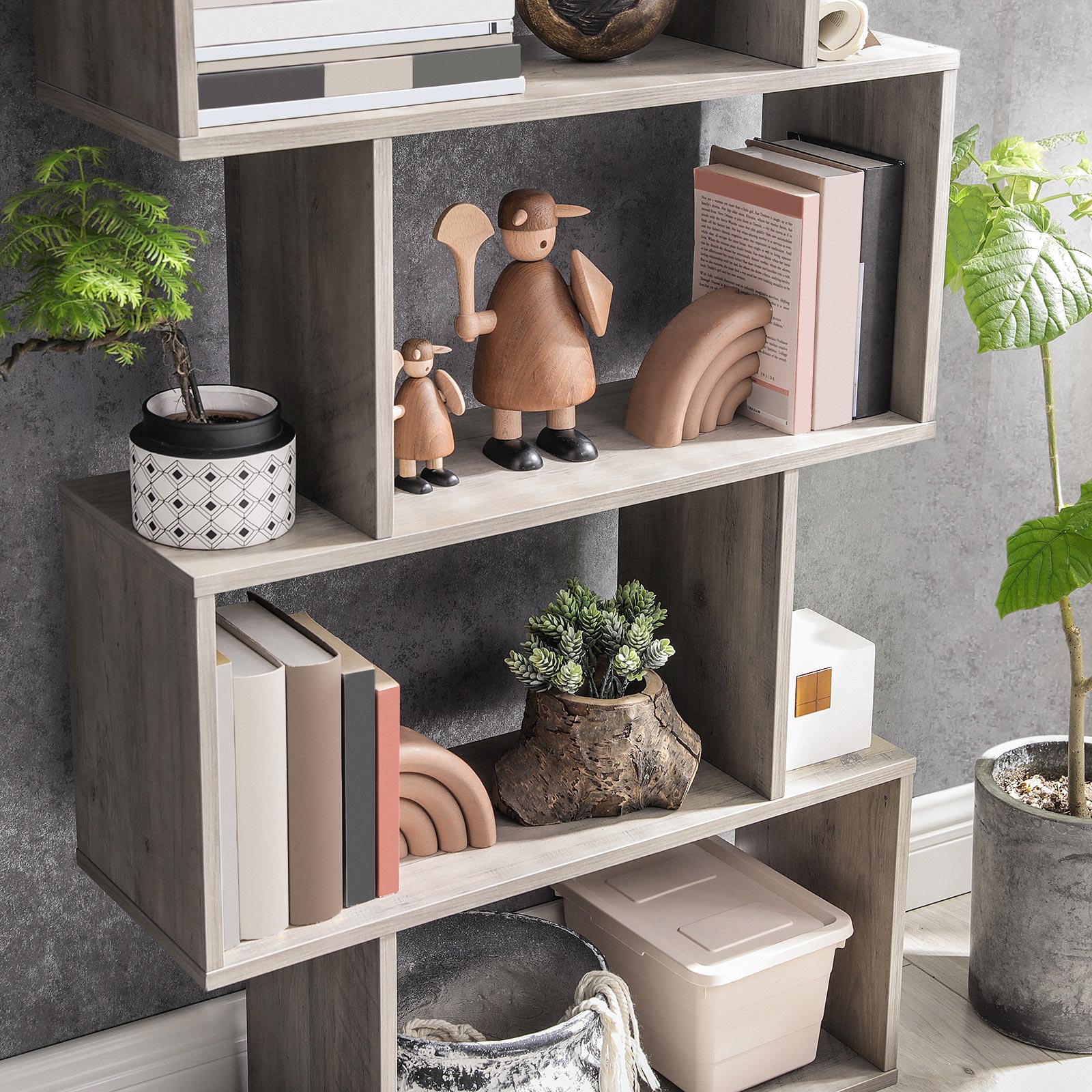 Bücherregal - Wohnzimmerschrank - Dekorschrank - Bücherregal - Grau
