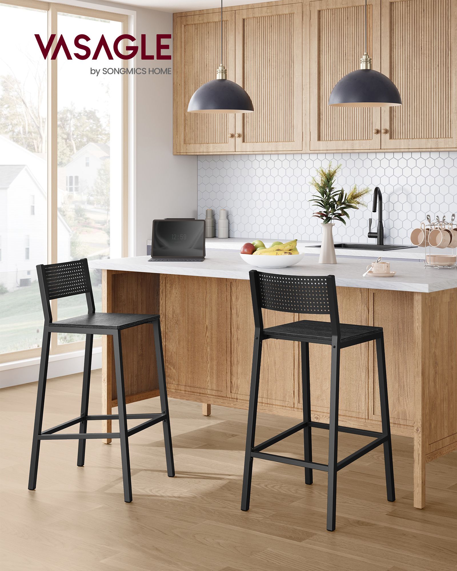 Barhocker-Industrial-Design-Set von 2-Anthrazitenschwarz