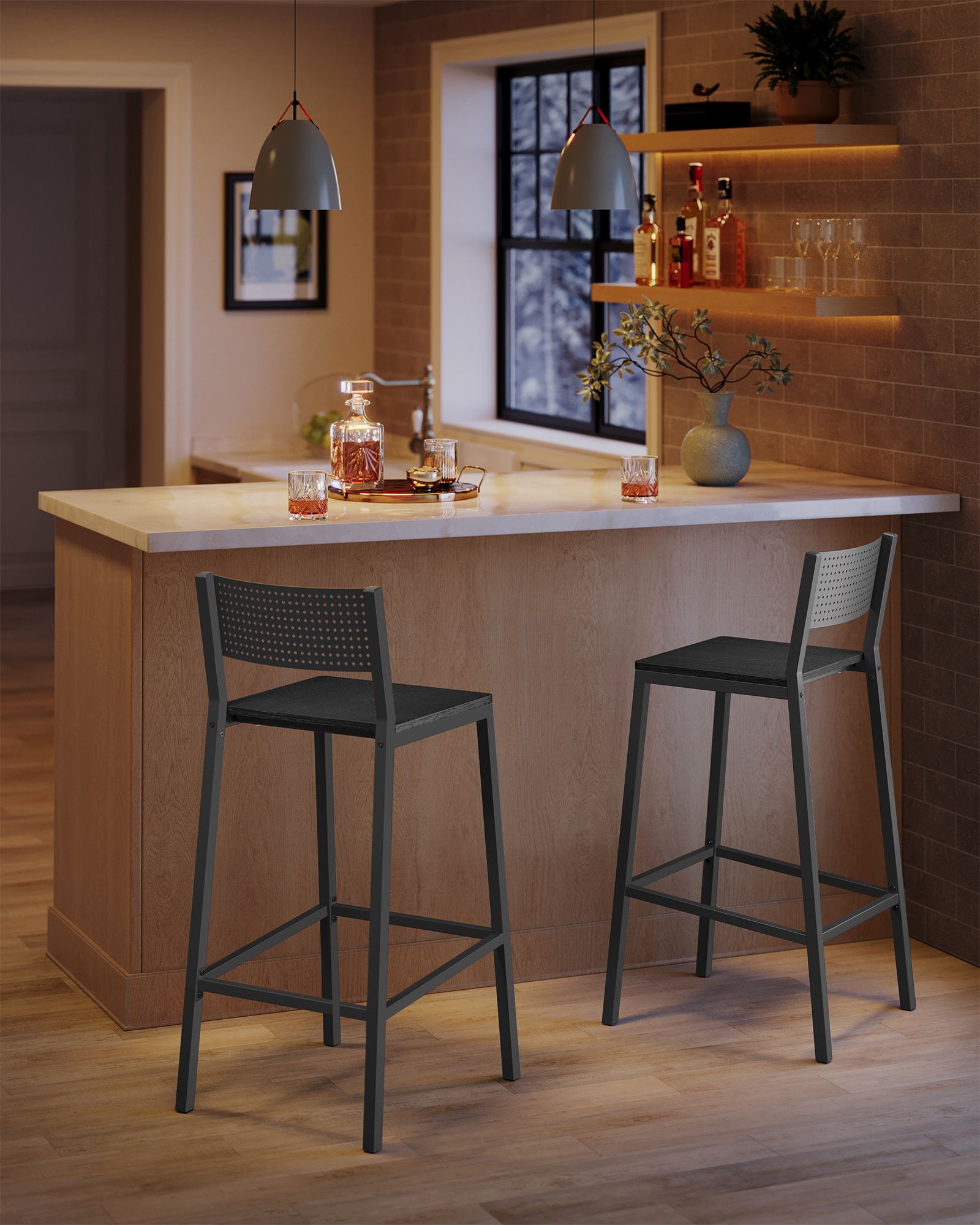Barhocker-Industrial-Design-Set von 2-Anthrazitenschwarz