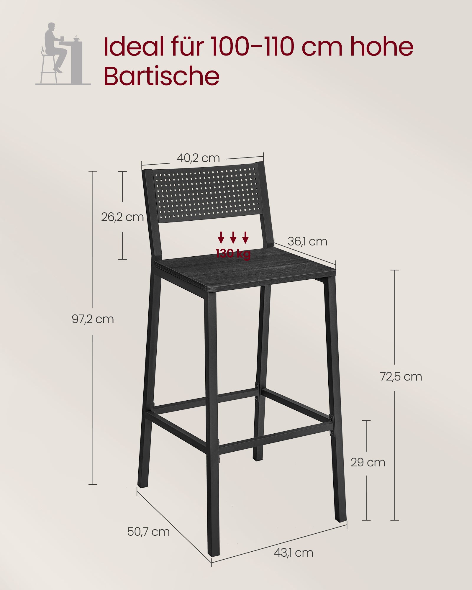Barhocker-Industrial-Design-Set von 2-Anthrazitenschwarz
