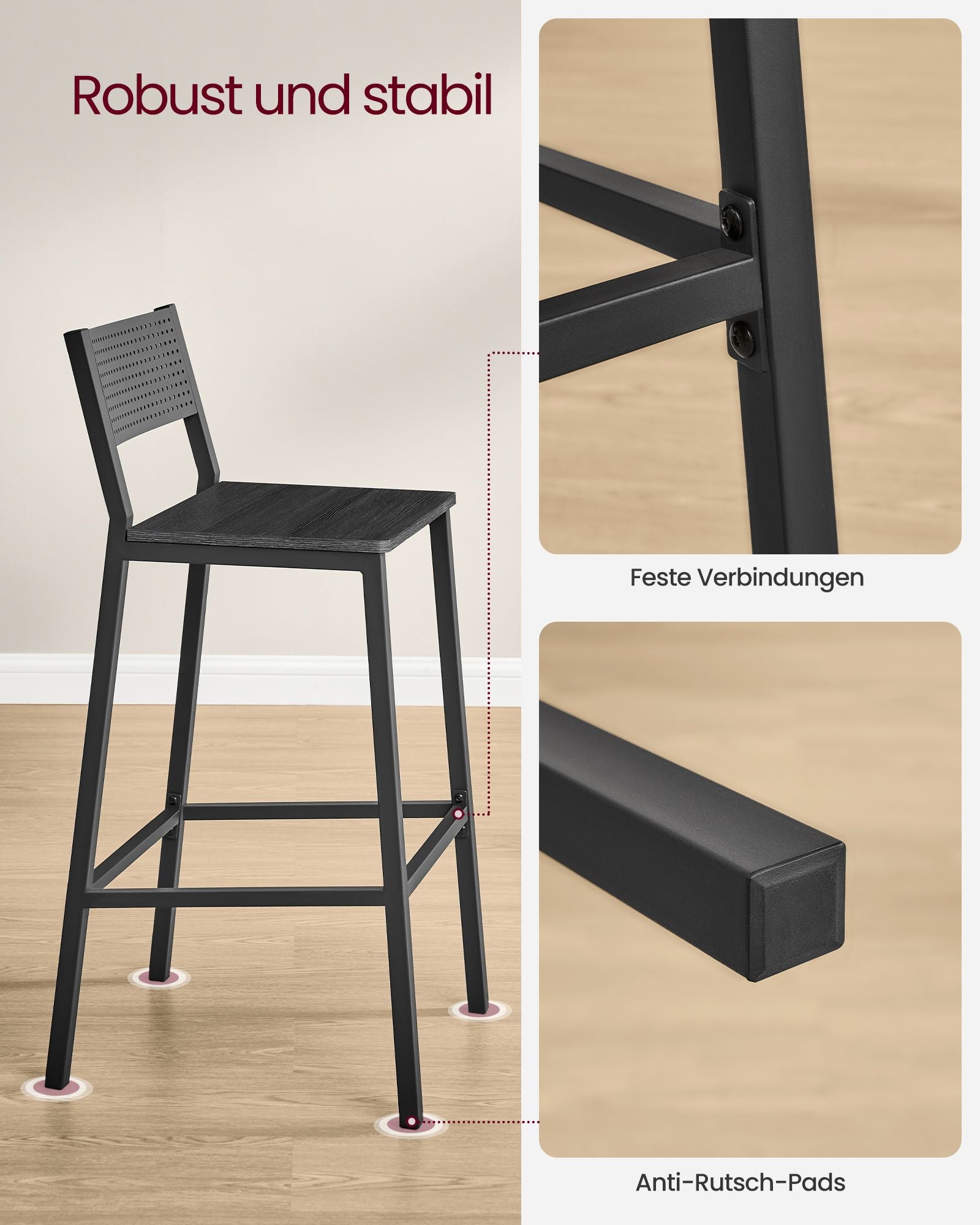 Barhocker-Industrial-Design-Set von 2-Anthrazitenschwarz