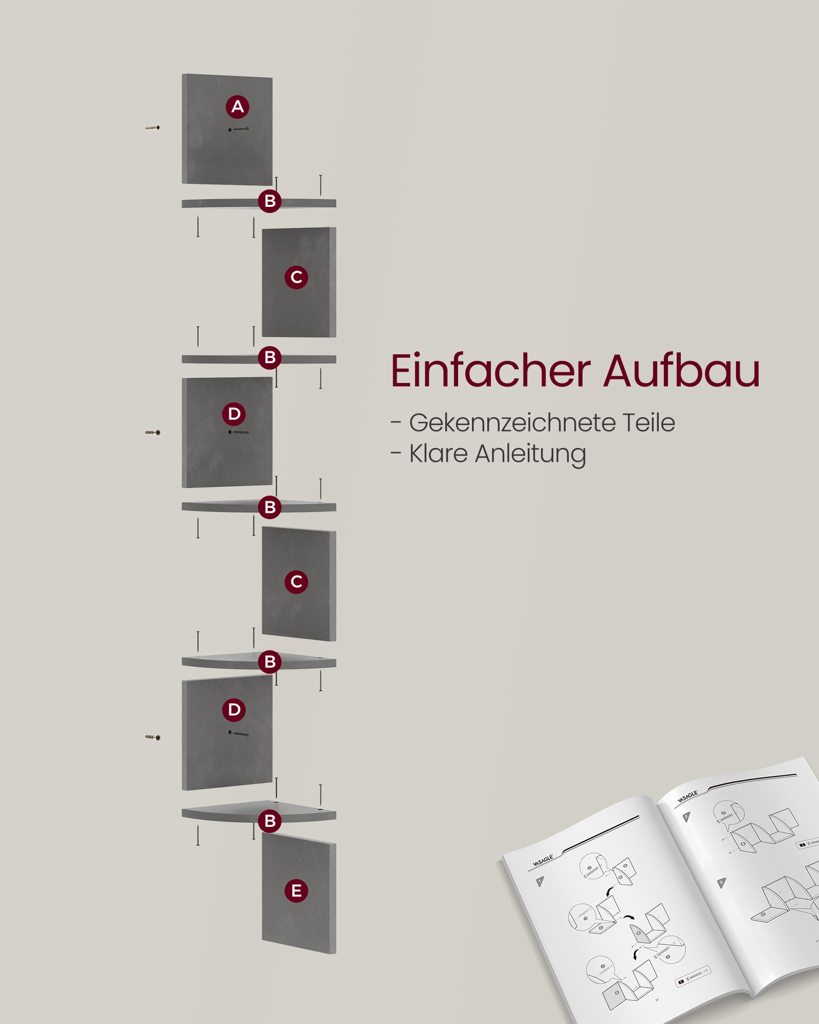 Wandregal mit 5 Regalen für Pflanzen und CDs