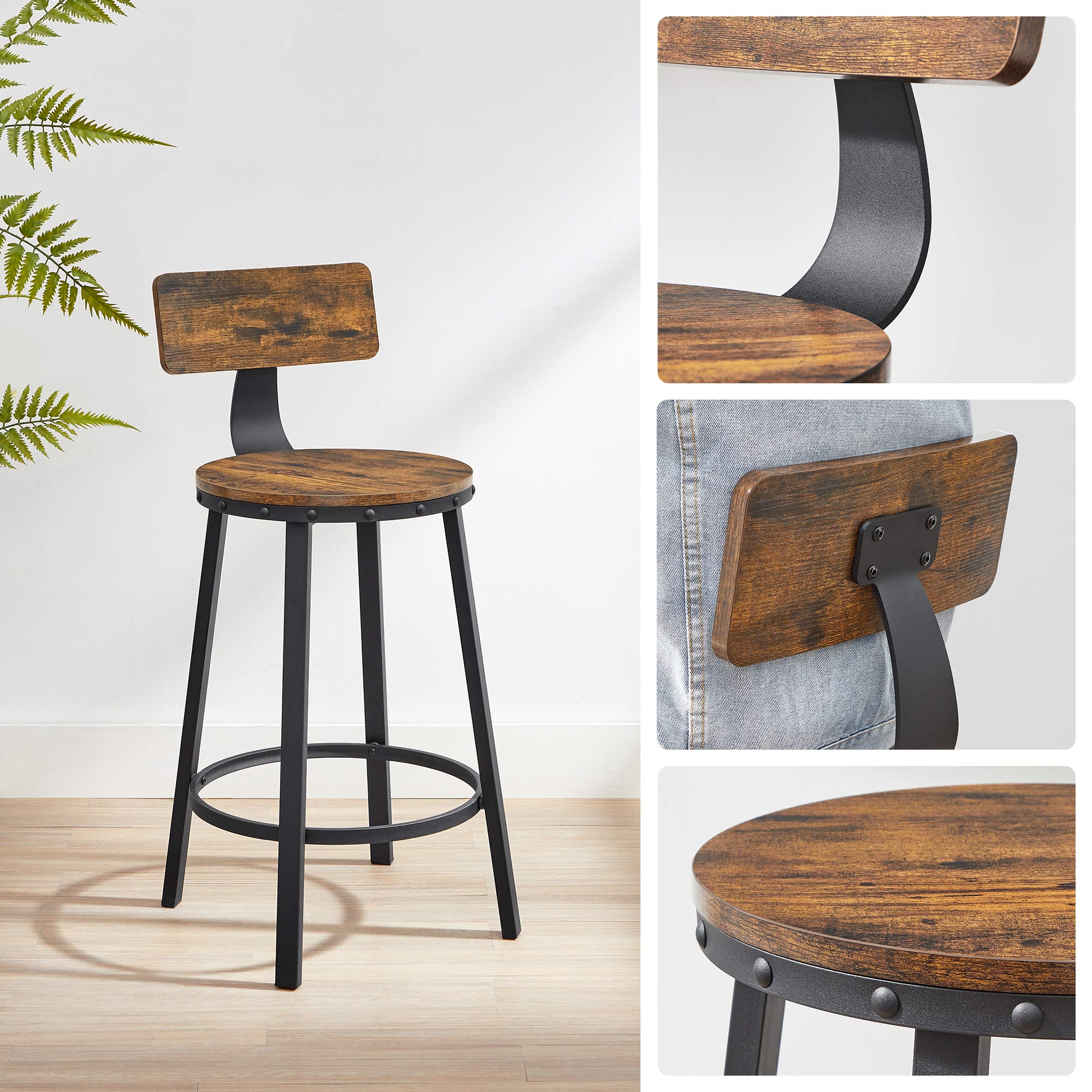Barhocker - 2 - Industriedesign - Vintage Brown / Schwarz