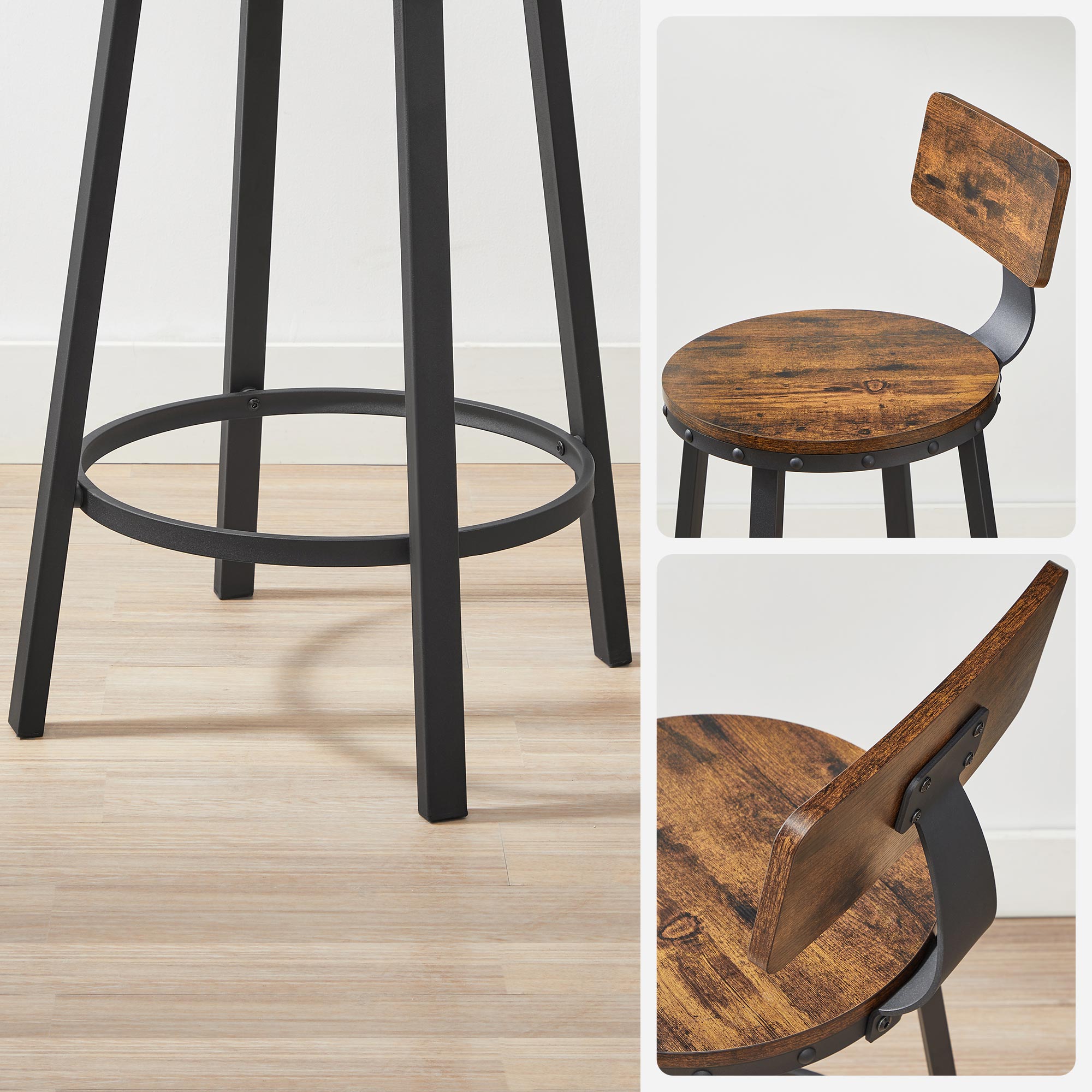 Barhocker - 2 - Industriedesign - Vintage Brown / Schwarz