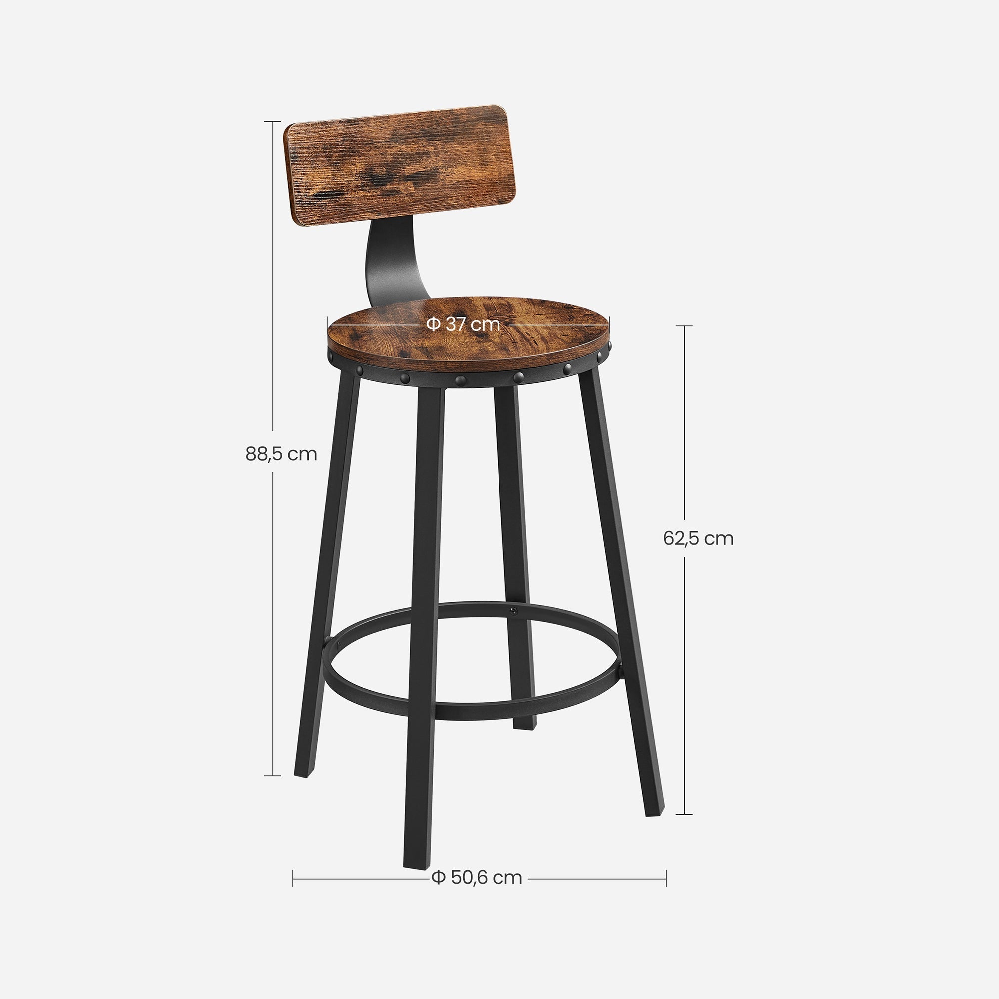 Barhocker - 2 - Industriedesign - Vintage Brown / Schwarz