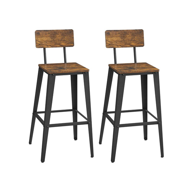 Barhocker - Barstühle - Küchenstühle - 2 - mit Rückenlehne - Stahlrahmen - Brown Black
