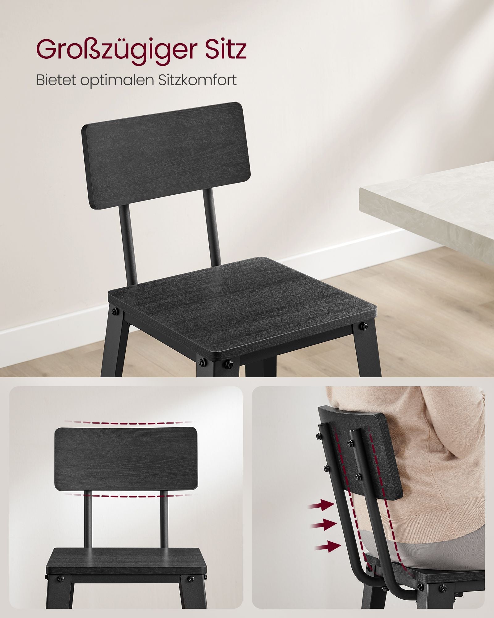 Bar Stuhlset 2 mit Rückenlehne AS-Schwarz-Tinte schwarz