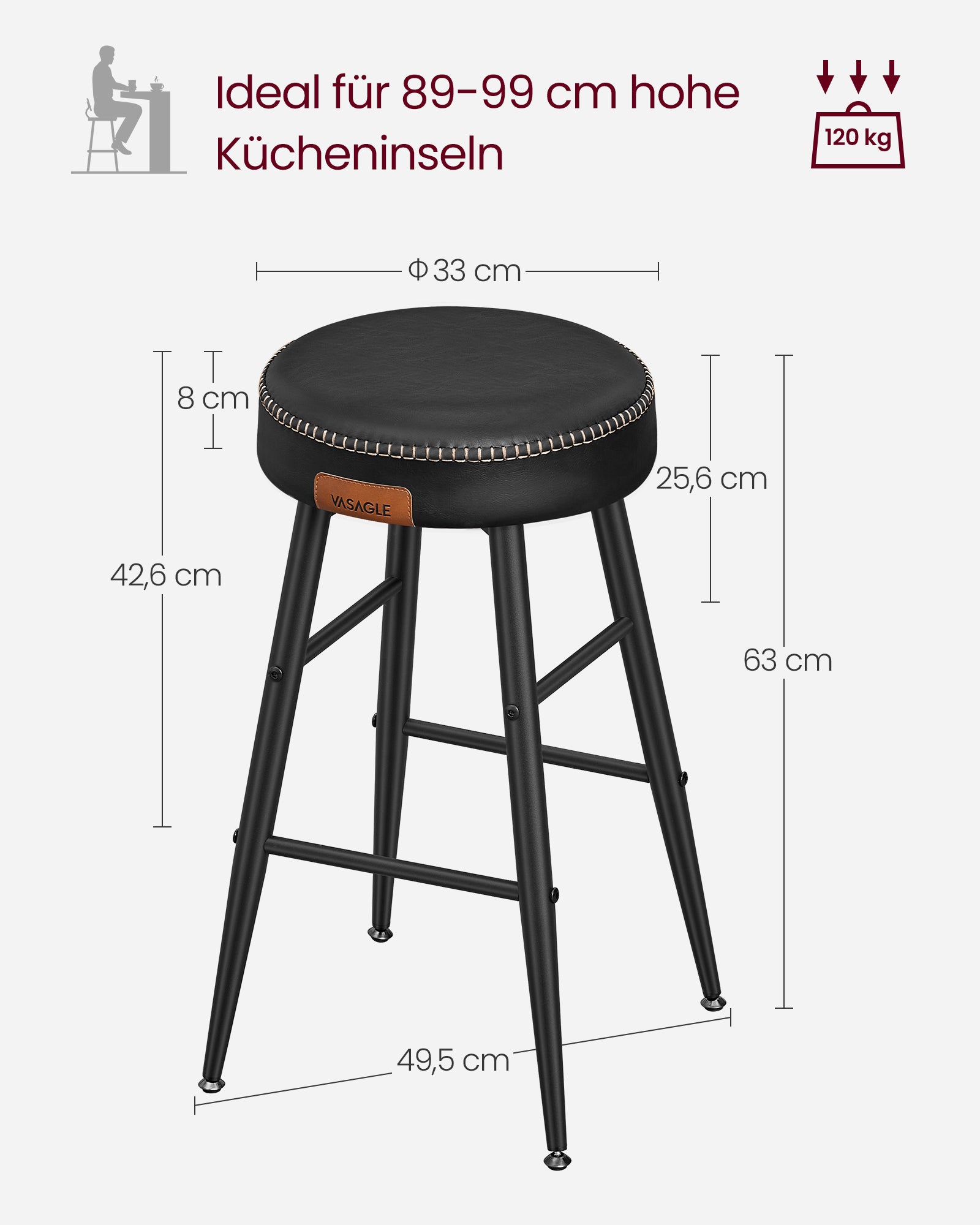 Ekho -Kollektion - Barhocker - 2 - einfach zu montieren - 63 cm hoch