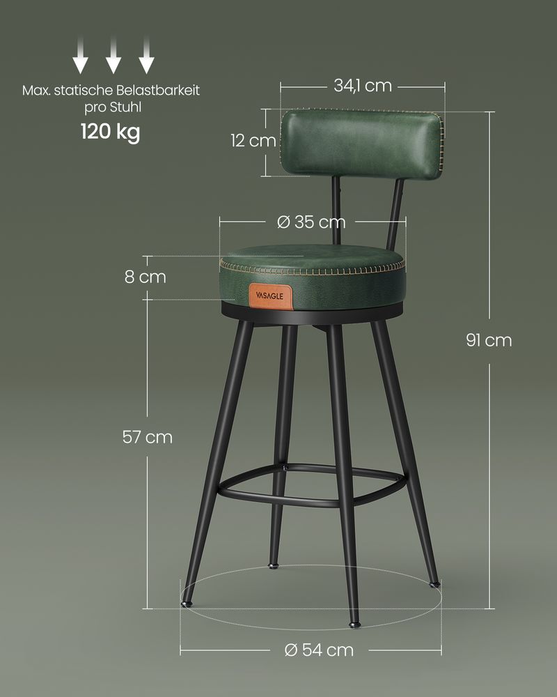 Barhocker - Barstühle - 2 - Metallrahmen - mit der Rückenlehne - grün