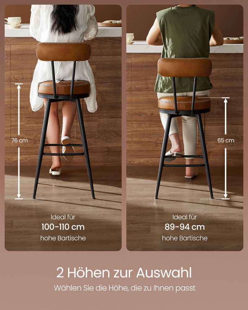 Barhocker - Barstühle - 2 - Metallrahmen - mit Rückenlehne - Brown