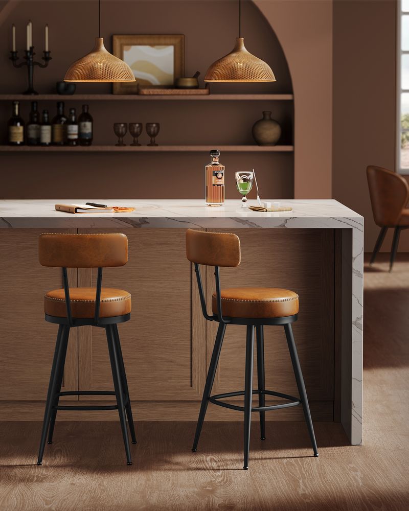 Barhocker - Barstühle - 2 - Metallrahmen - mit Rückenlehne - Brown