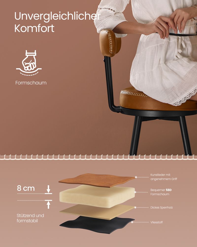 Barhocker - Barstühle - 2 - Metallrahmen - mit Rückenlehne - Brown
