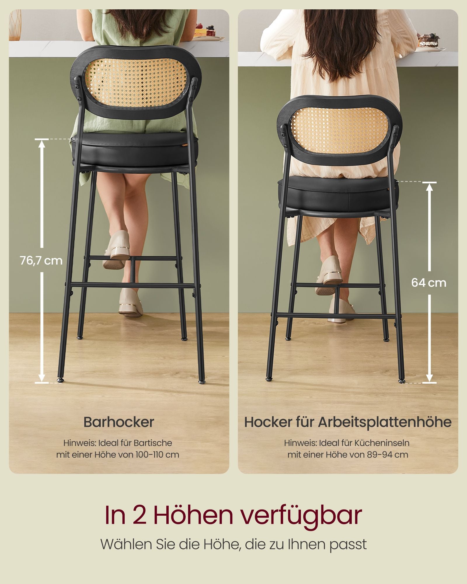 Barhocker Set von 2 - Hochhocker - Bent Back ausgewählt - Frühstücksbar