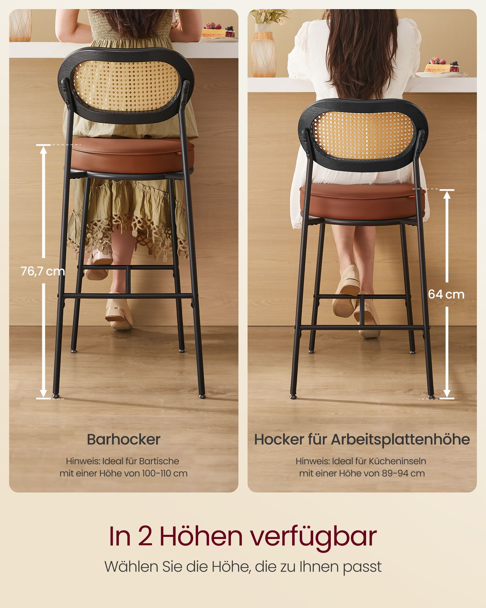 Barhocker Set von 2 - Hochhocker - Bent Back ausgewählt - Frühstücksbar