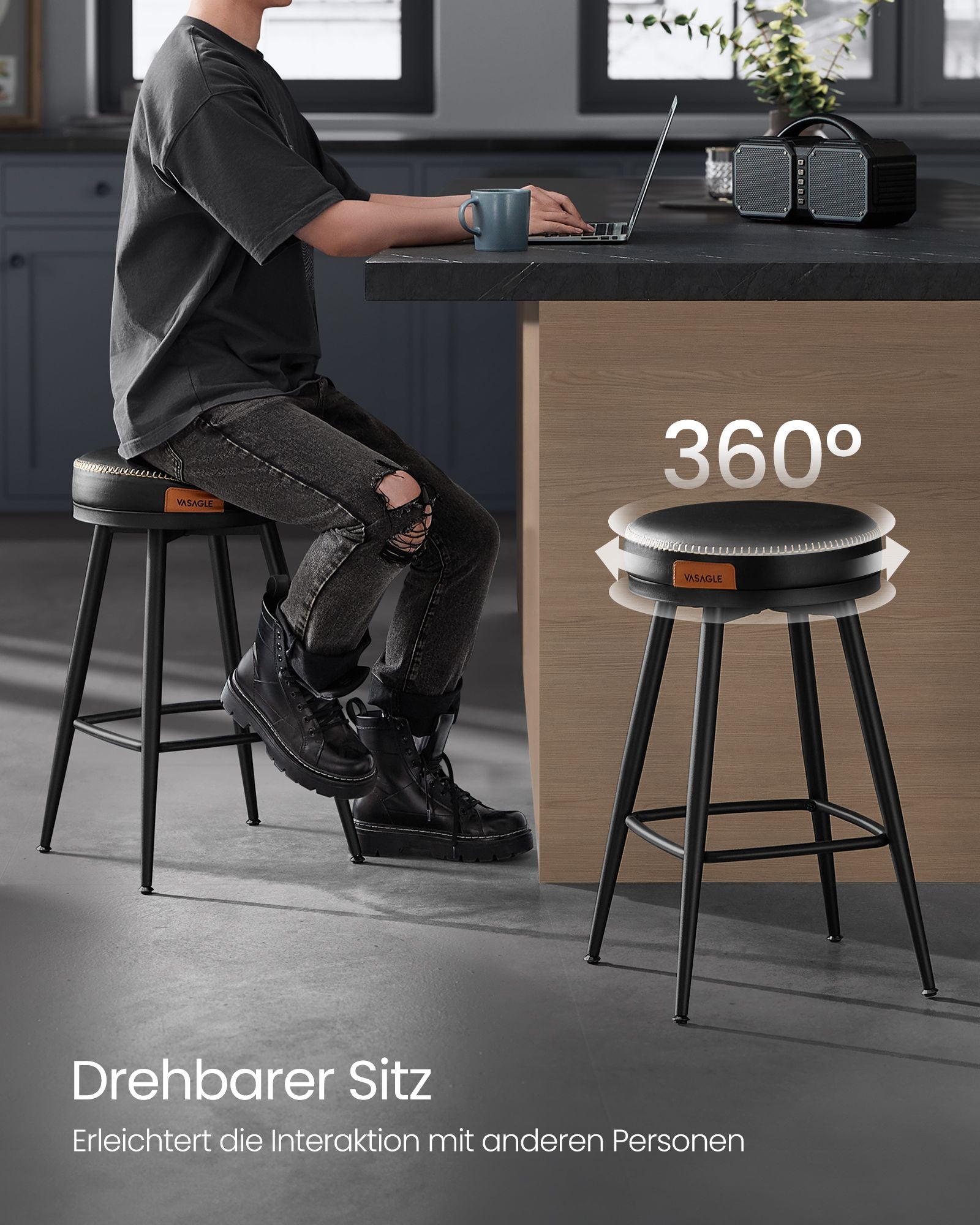 Barhocker -Set von 2 65 cm hoher Tintenschwarz