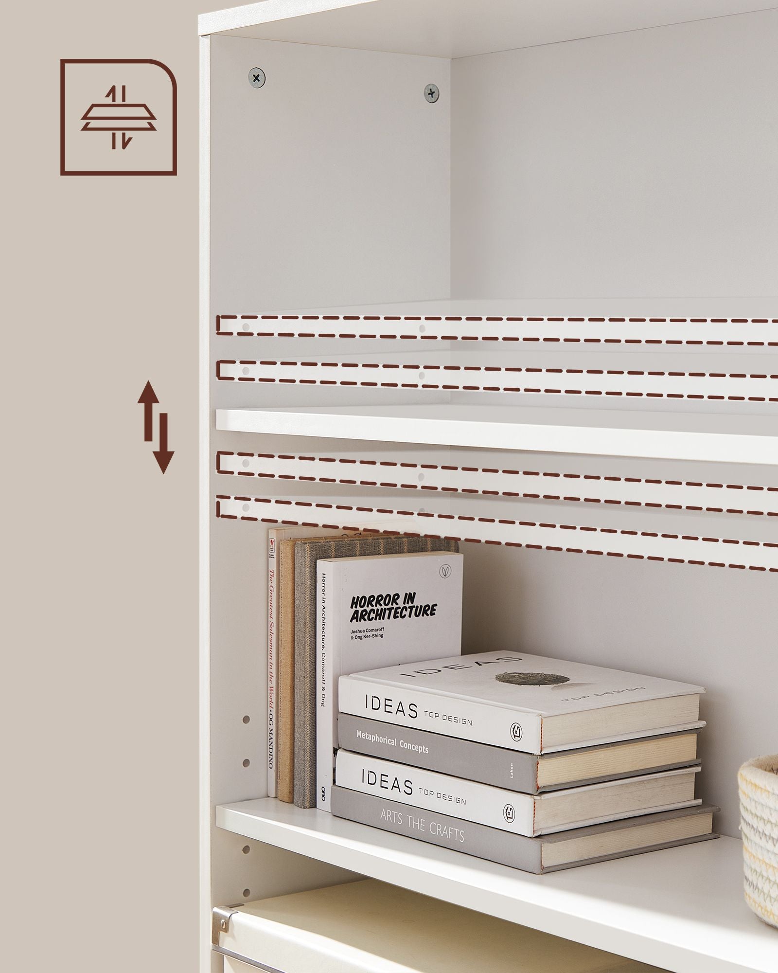 Bücherregal - 4 Level - Verstellbare Regale - Weiß