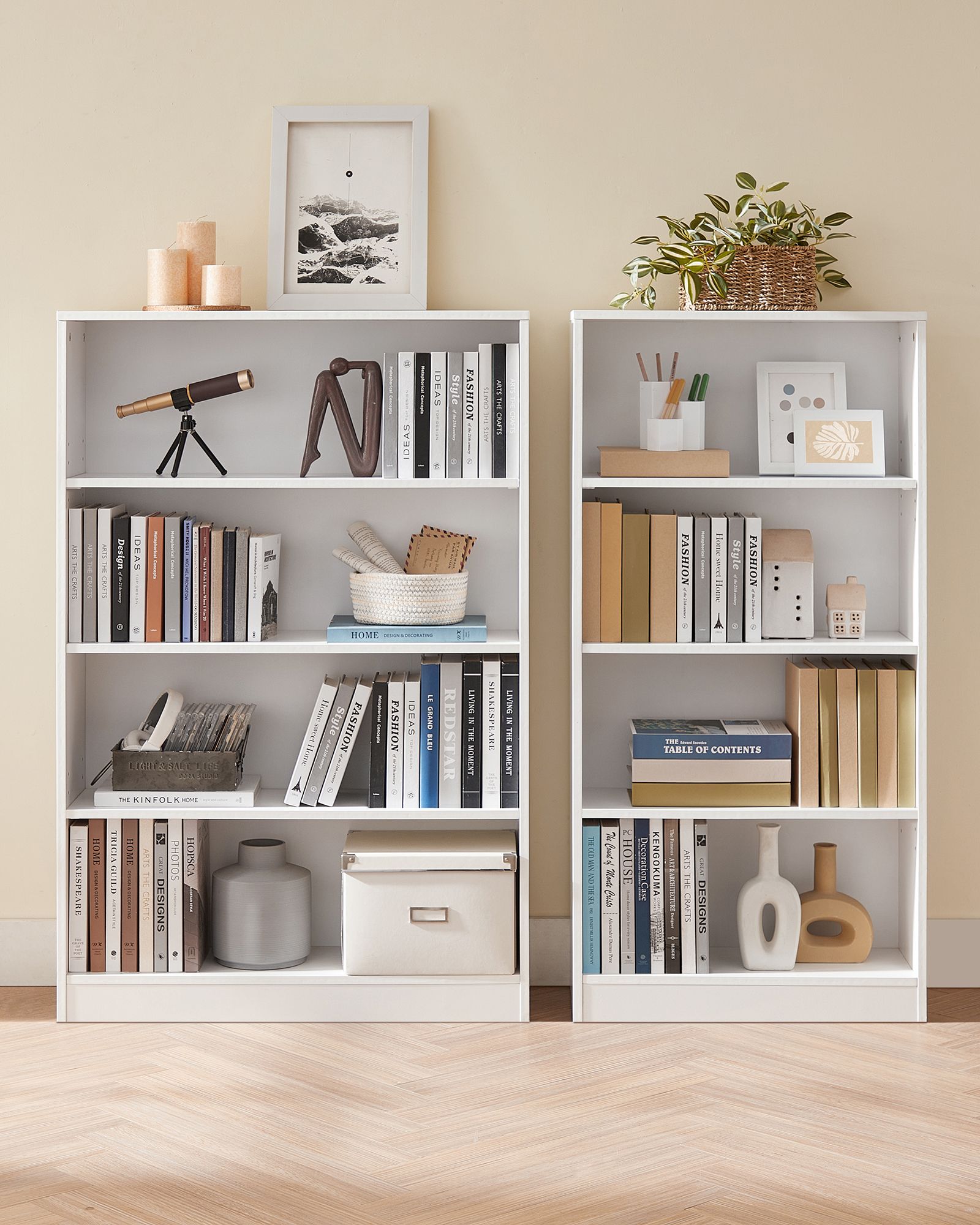 Bücherregal - 4 Level - Verstellbare Regale - Weiß