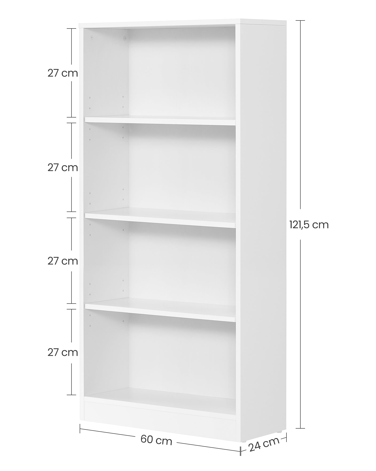 Bücherregal - 4 Level - Verstellbare Regale - Weiß