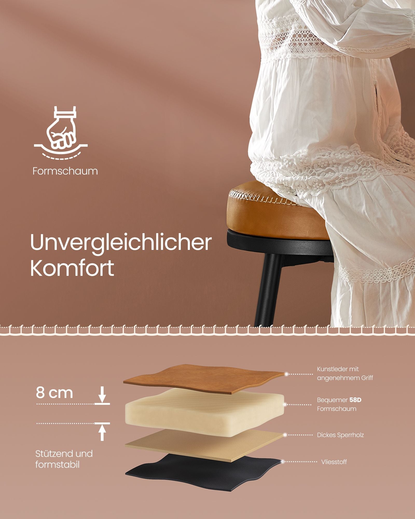 Barhocker -Set von 2 76 cm hohem Karamellbraun