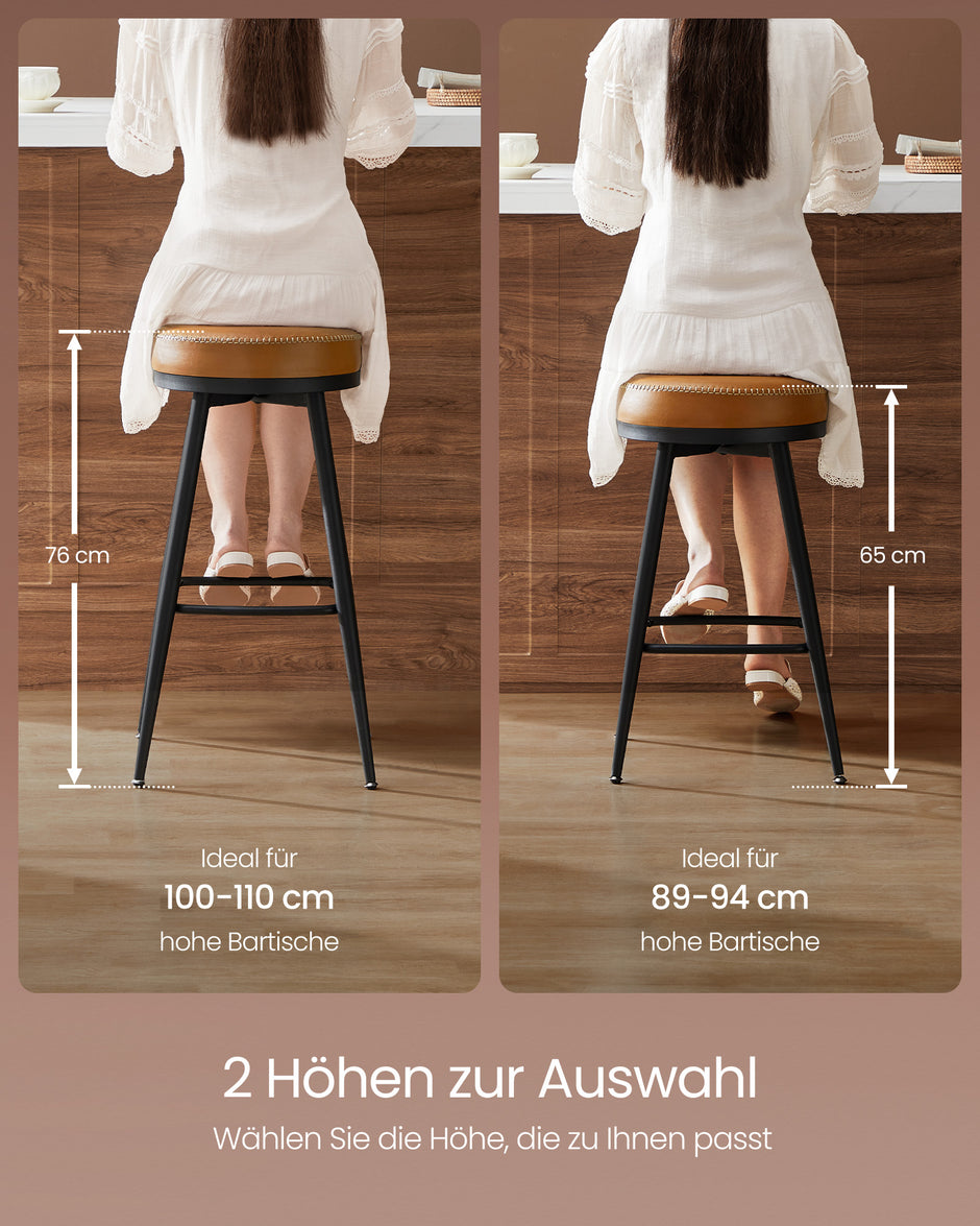 Barhocker -Set von 2 76 cm hohem Karamellbraun