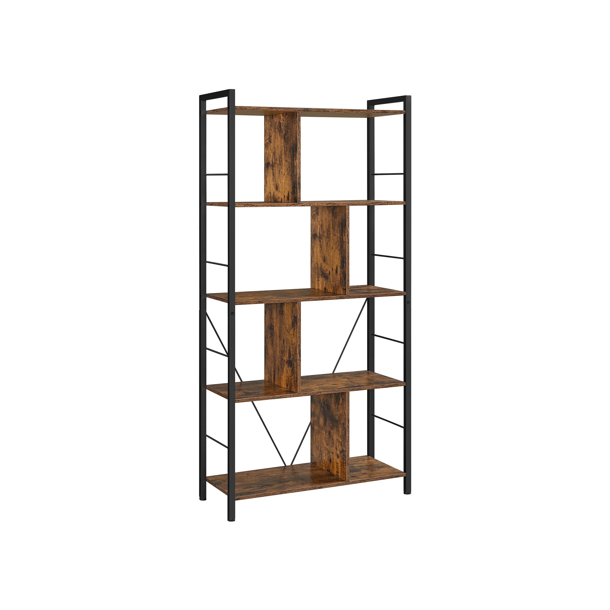 Bücherregal - Büroschrank - offene Fächer - mit 5 Levels - Metallrahmen - braunschwarz
