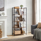 Bücherregal - Büroschrank - offene Fächer - mit 5 Levels - Metallrahmen - braunschwarz