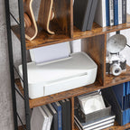 Bücherregal - Büroschrank - offene Fächer - mit 5 Levels - Metallrahmen - braunschwarz