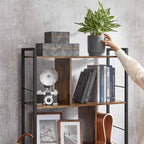 Bücherregal - Büroschrank - offene Fächer - mit 5 Levels - Metallrahmen - braunschwarz