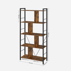 Bücherregal - Büroschrank - offene Fächer - mit 5 Levels - Metallrahmen - braunschwarz