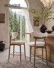 Barkruk - 2-Delige Set met Rugleuning en Houten Poten - Lichtbeige - 50 x 51,5 x 95,5 cm